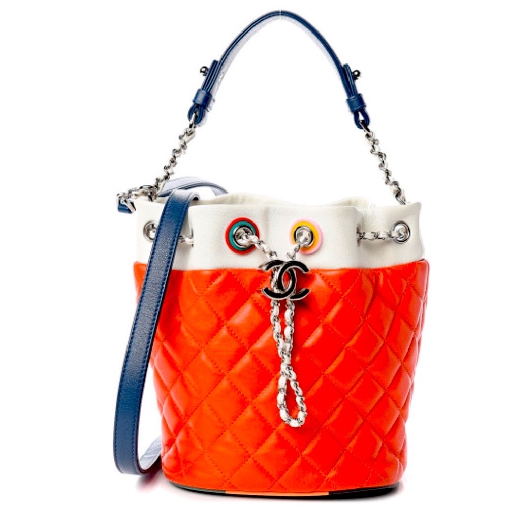 Chanel Lambskin Quilted Drawstring Tote Bucket Bag